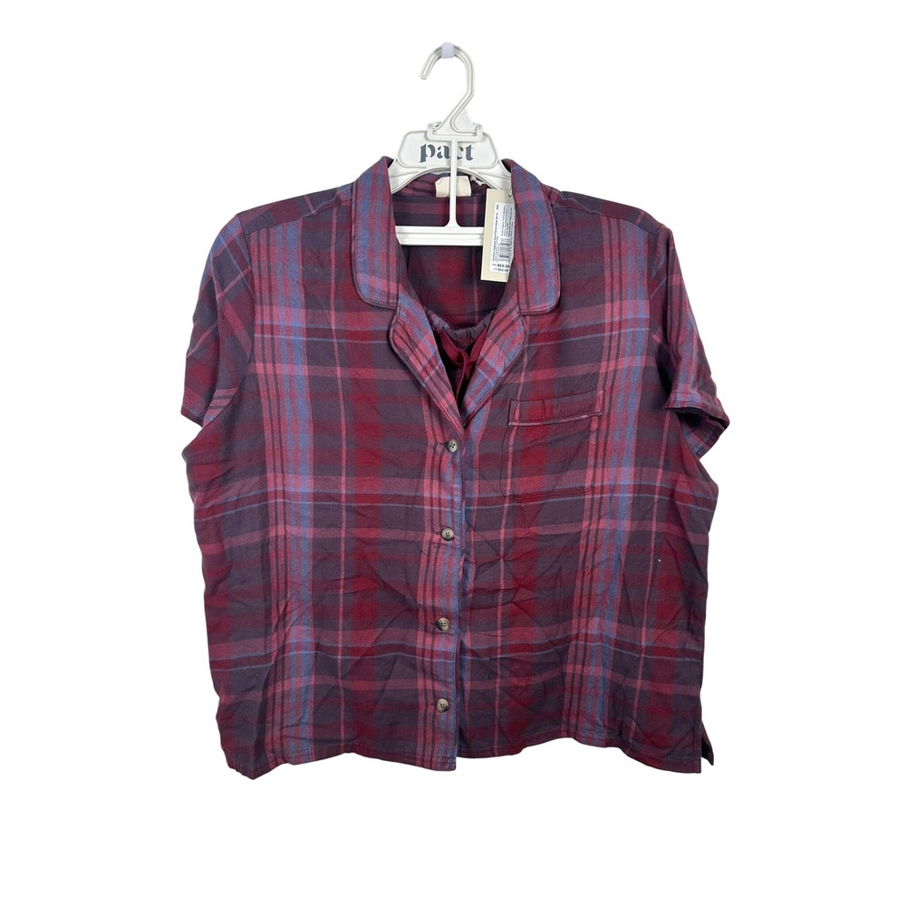 Pact Flannel Sleep Set Women XL Eggplant Plaid NEW Organic Cotton Pajamas Short